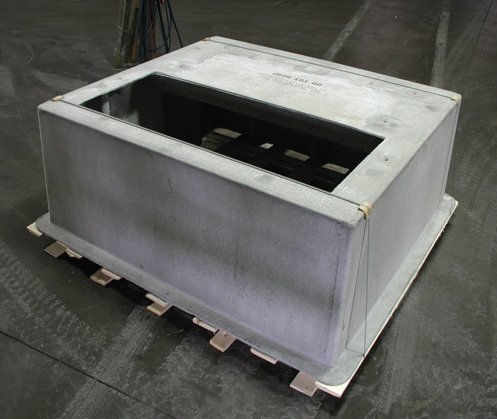 Offset opening Fibercrete box pads used to support mainly transformers