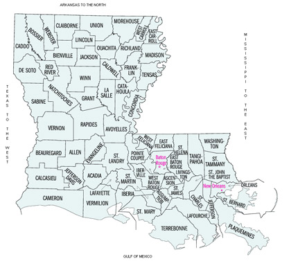Image Link to a county map of Louisiana which is covered by Energy Reps