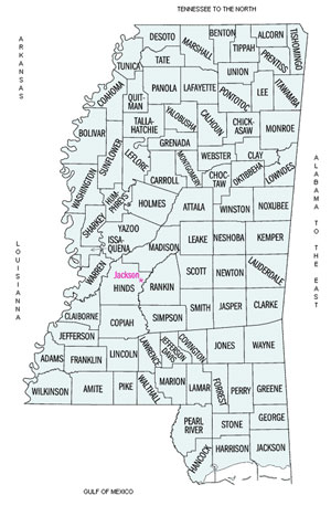 Image Link to a county map of Mississippi which is covered by Energy Reps for Electrical Industry Sales