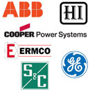 Cross-reference of fibercrete box pads against a list of electrical equipment manufacturers such as General Electric, Ermco, ABB, Cooper, S&C, and Howard